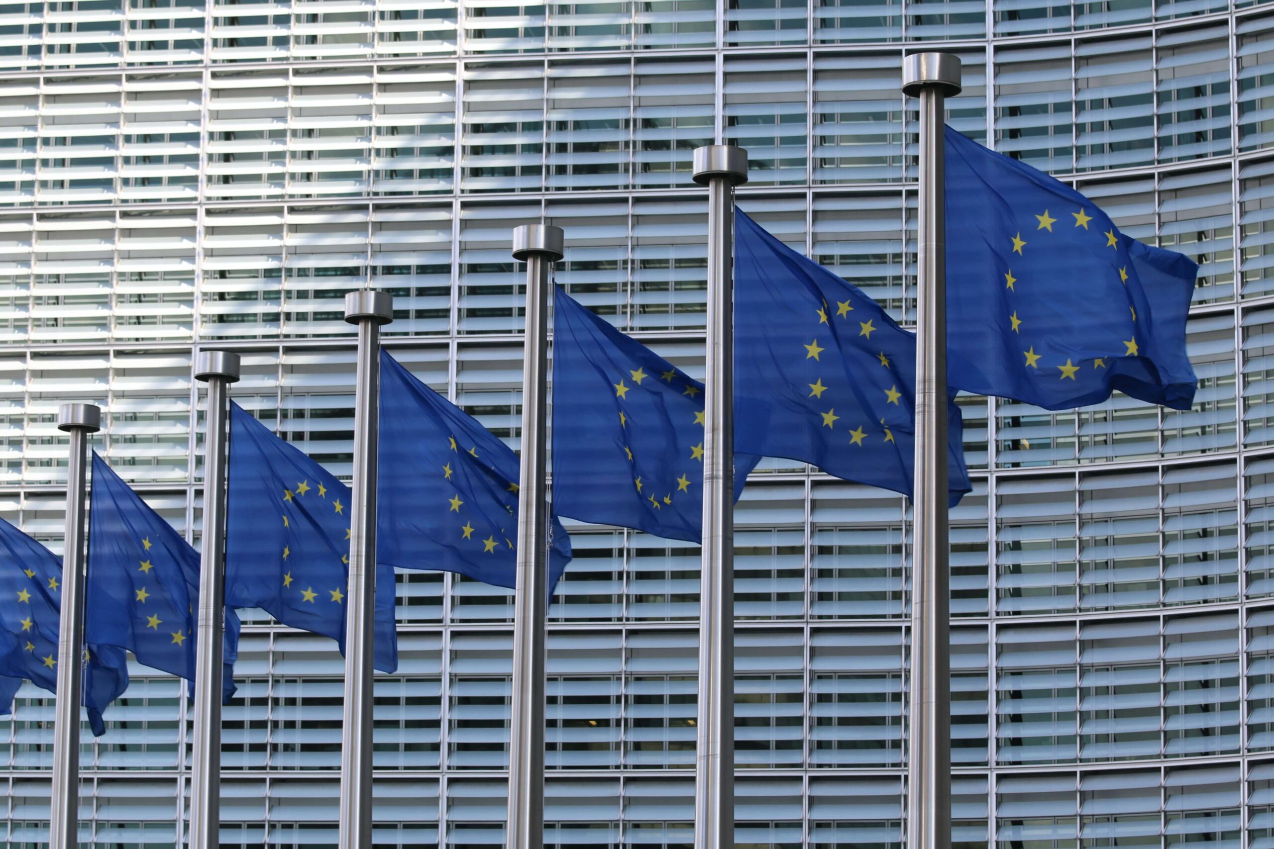 EU-Flaggen: Die EU hat zur Umsetzung des Green Deal drei wichtige Richtlinien in Kraft gesetzt