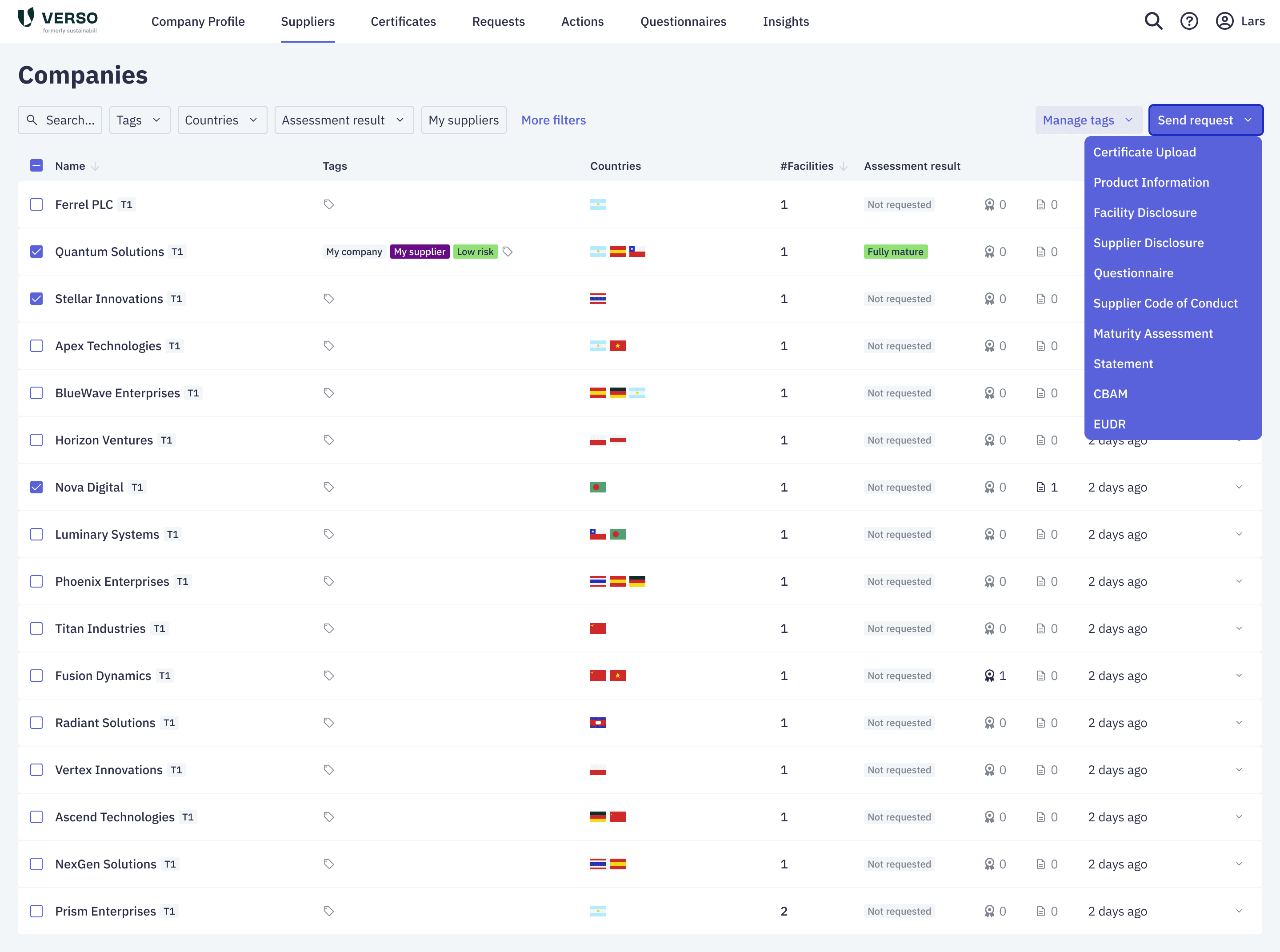 Screenshot vom EUDR-Modul des VERSO Supply Chain Hub