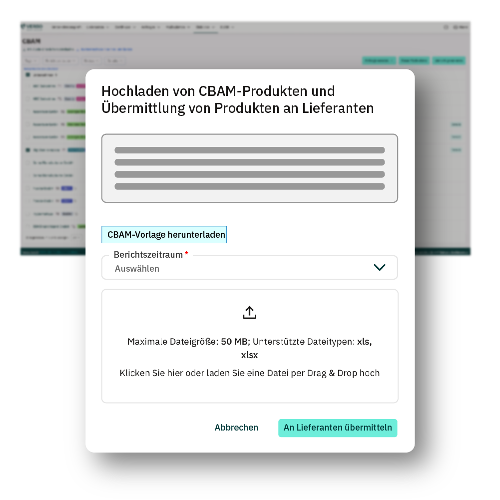 Mockup der CBAM-Softwarelösung: CBAM-Daten strukturiert erfassen