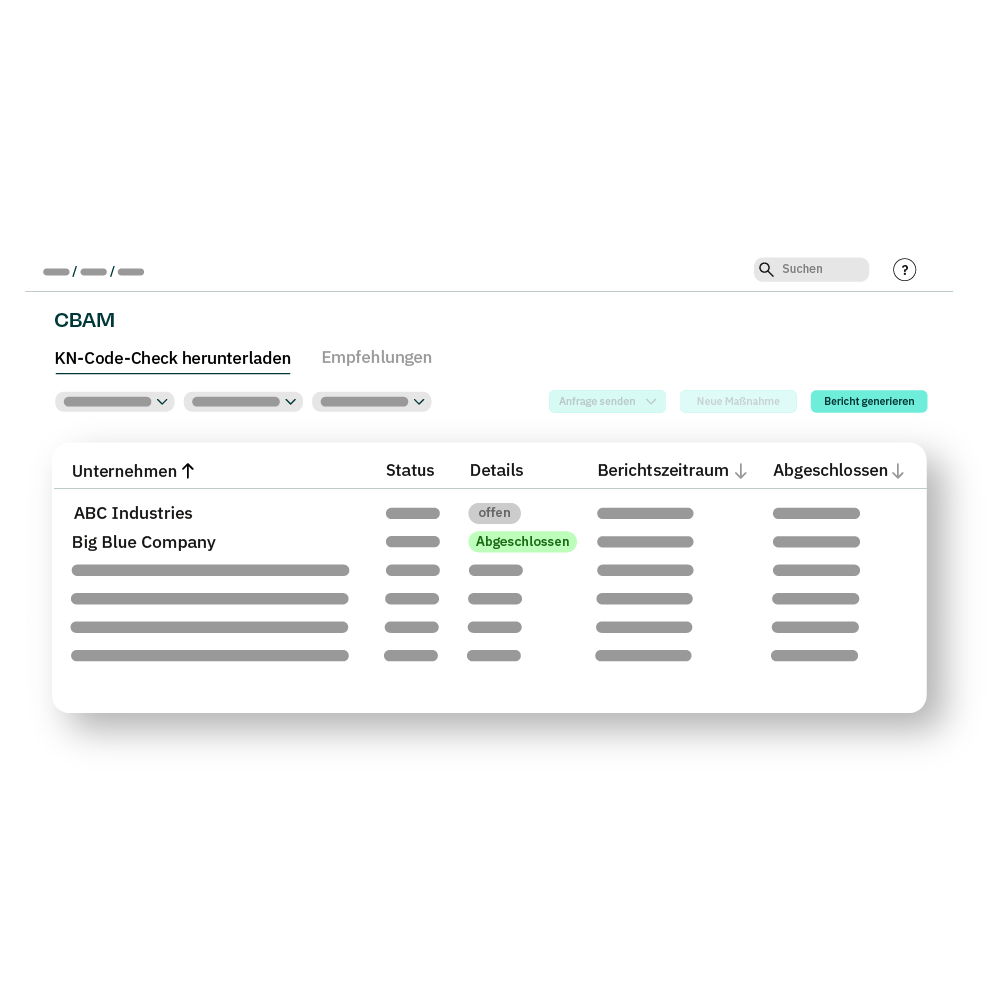 Mockup der CBAM-Softwarelösung: Relevante Produkte identifizieren