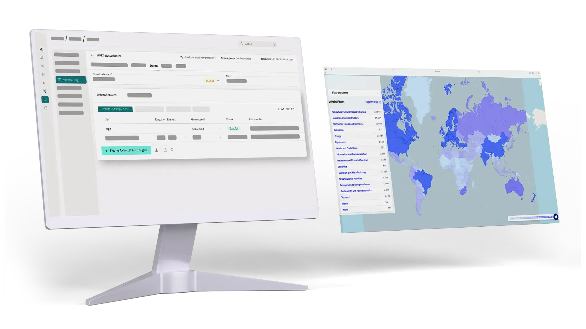 Aus der Climatiq-Datenbank die Emissionsfaktoren auswählen und PCF-Emissionsdaten erfassen.