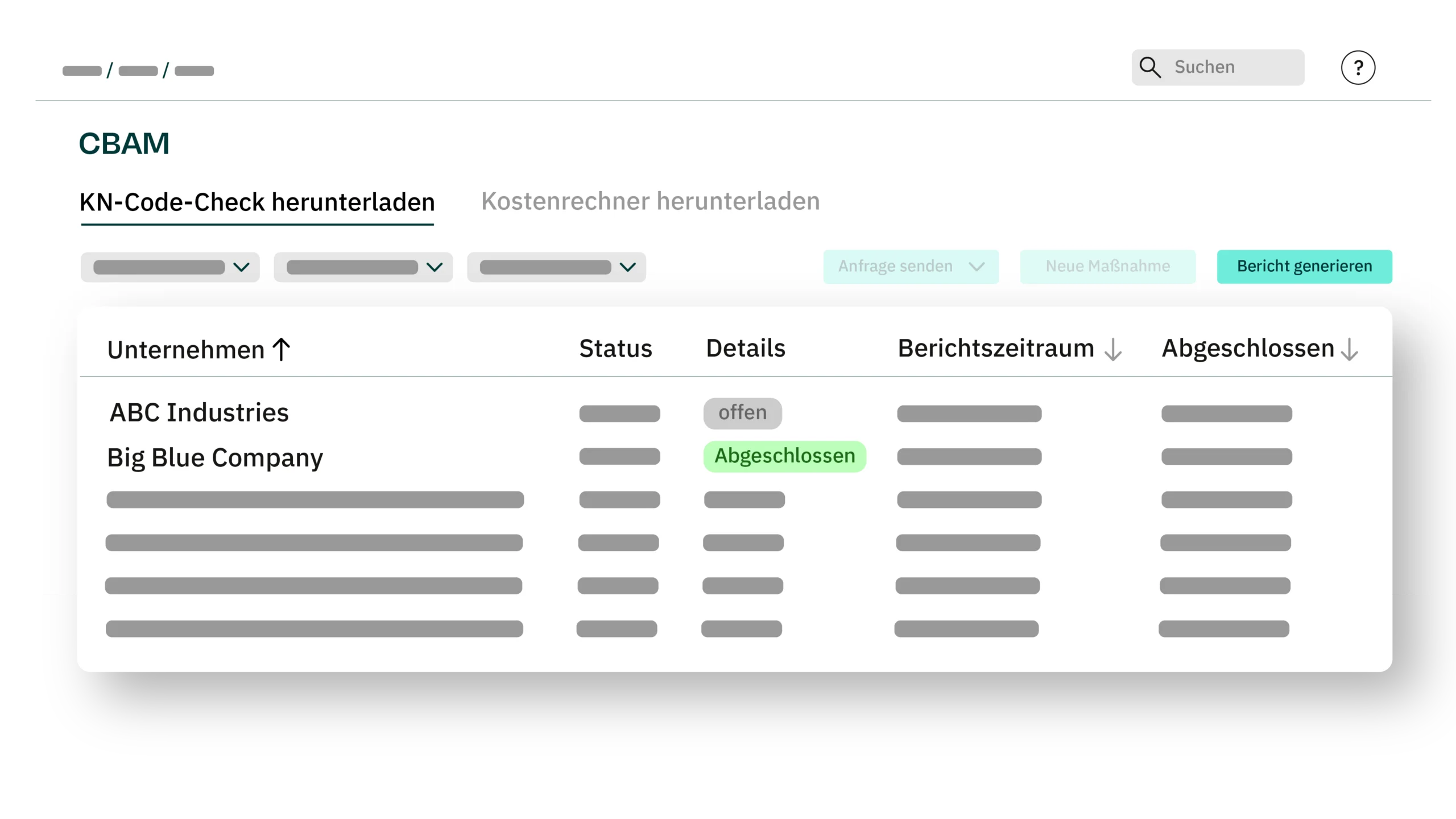 Mockup der CBAM-Softwarelösung: Relevante Produkte identifizieren