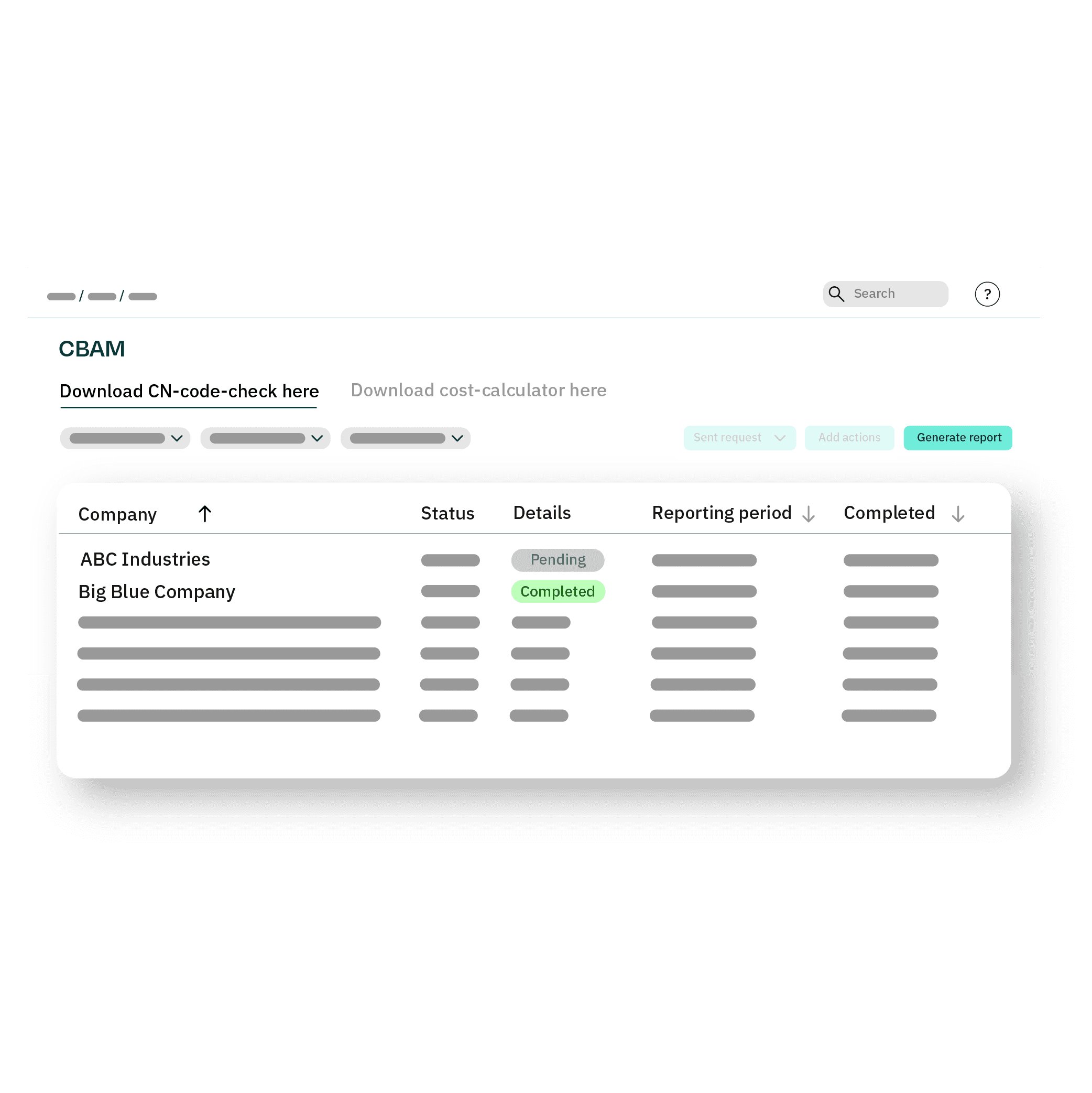 Mockup showing VERSO's automated CN Code Matching for CBAM products