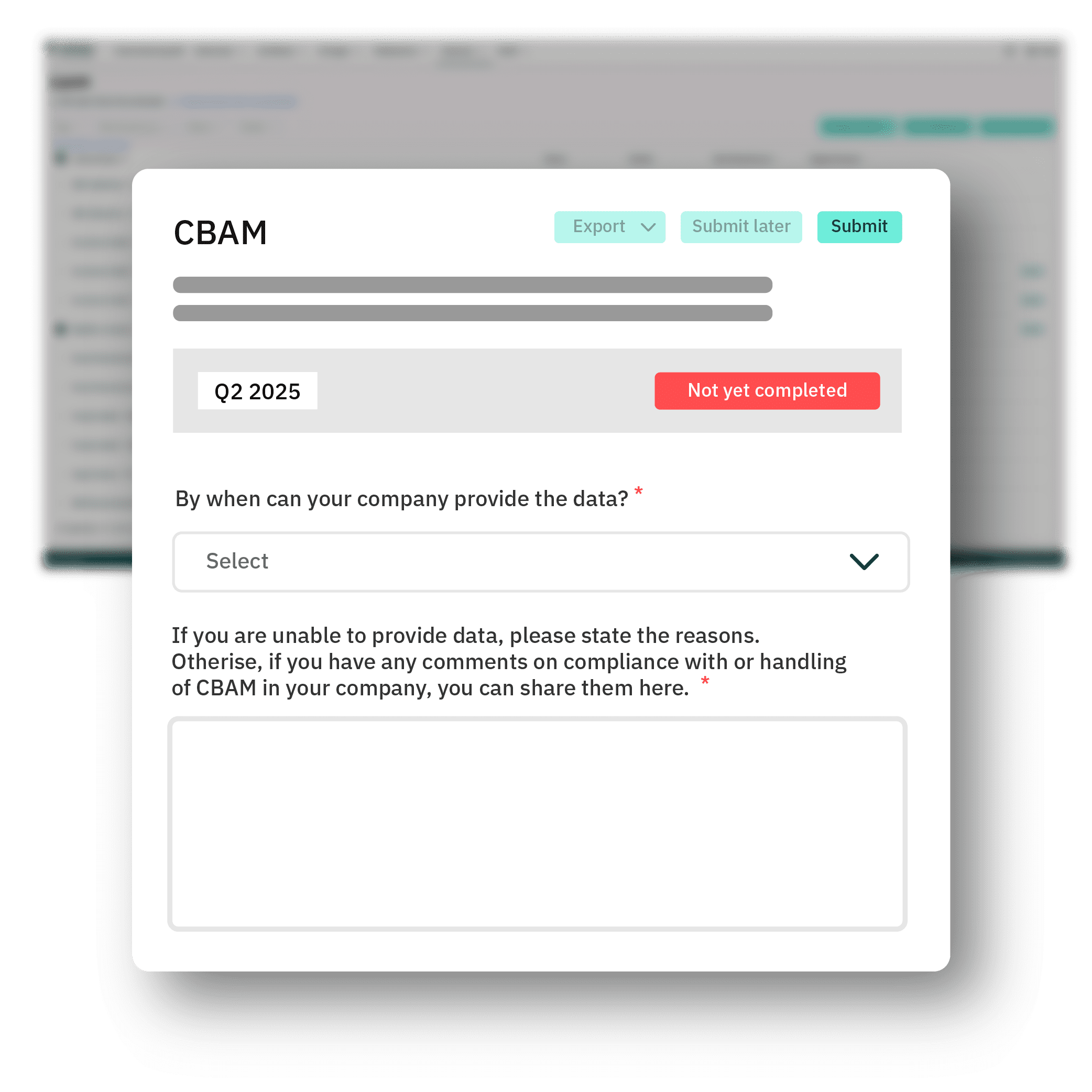 Mockup showing the CBAM Supplier Questionnaire