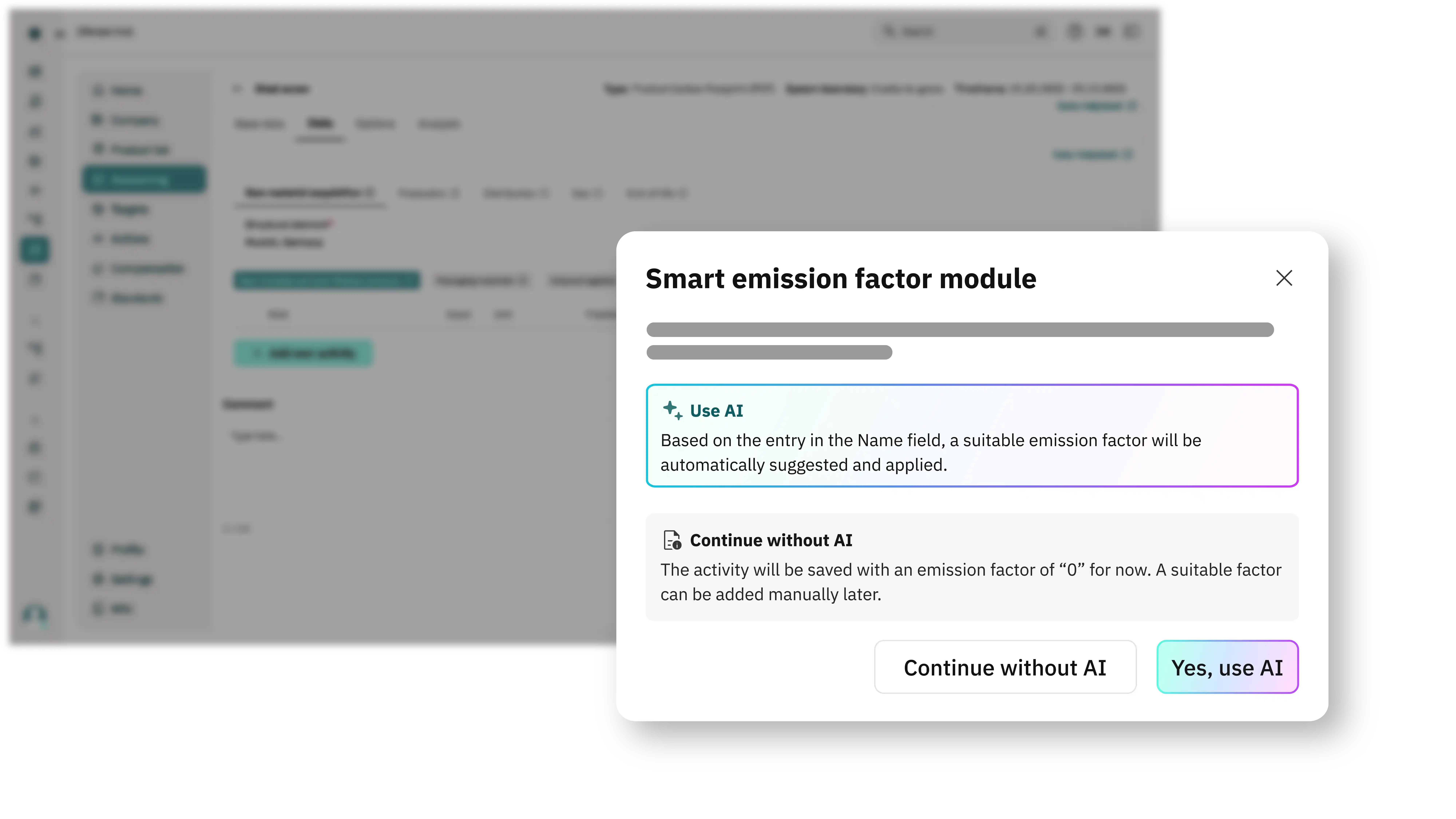 Optionally use AI to automatically assign emission factors