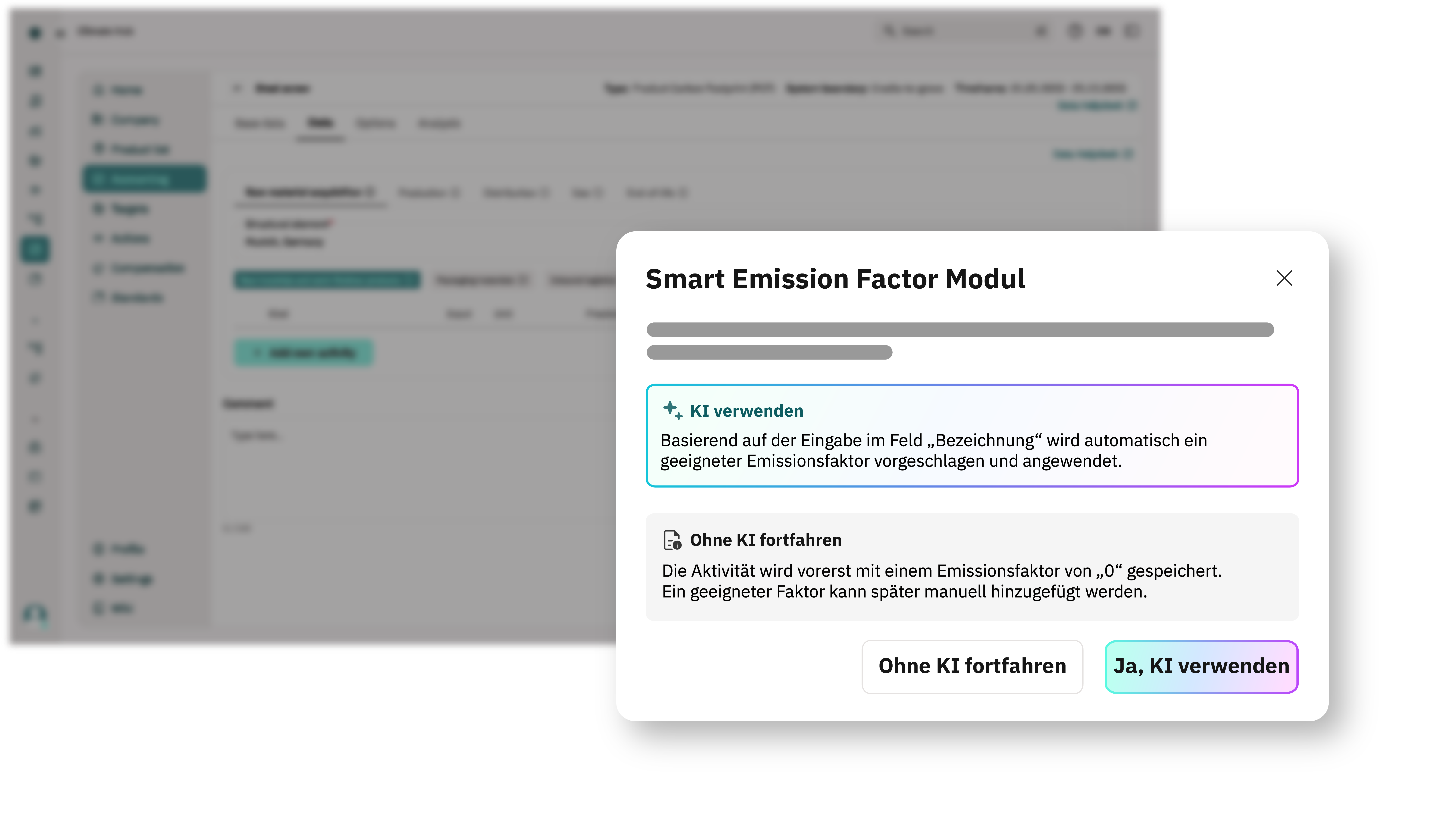 Mit dem Smart Emission Factor Modul Emissionsfaktoren einfach per KI zuordnen