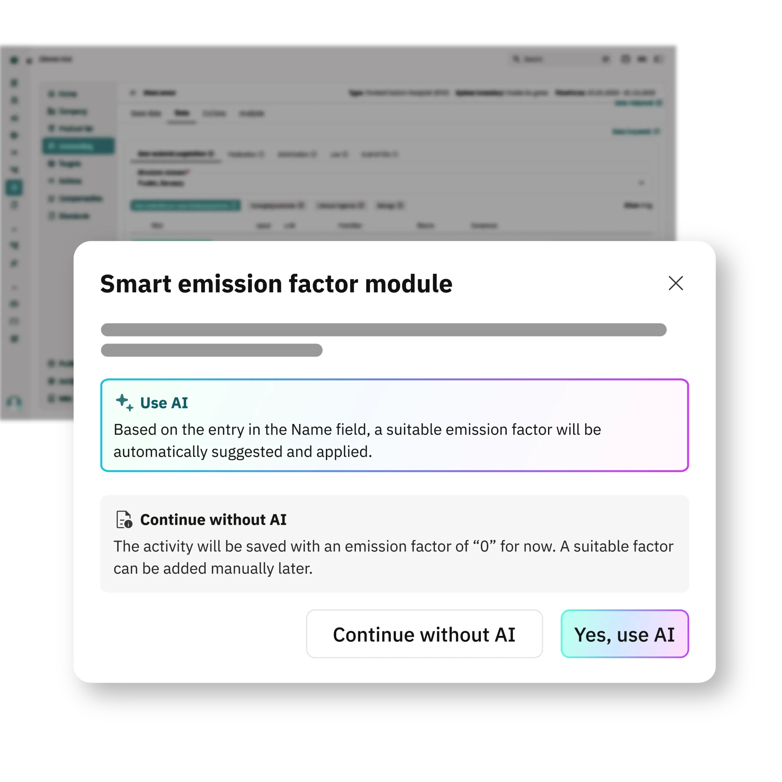 Emission factor search with AI mapping