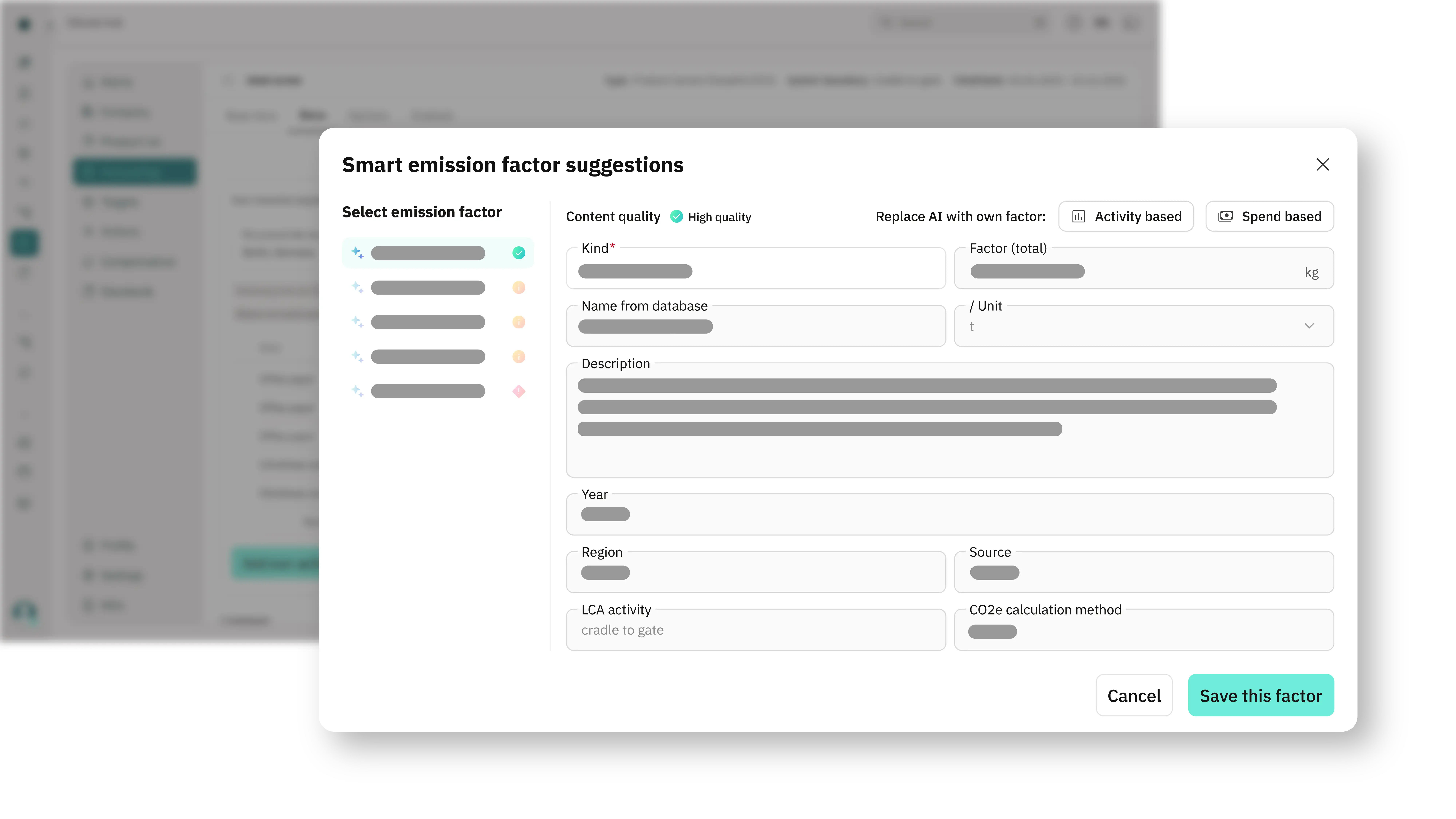 Get up to four alternative emission factors to choose from.